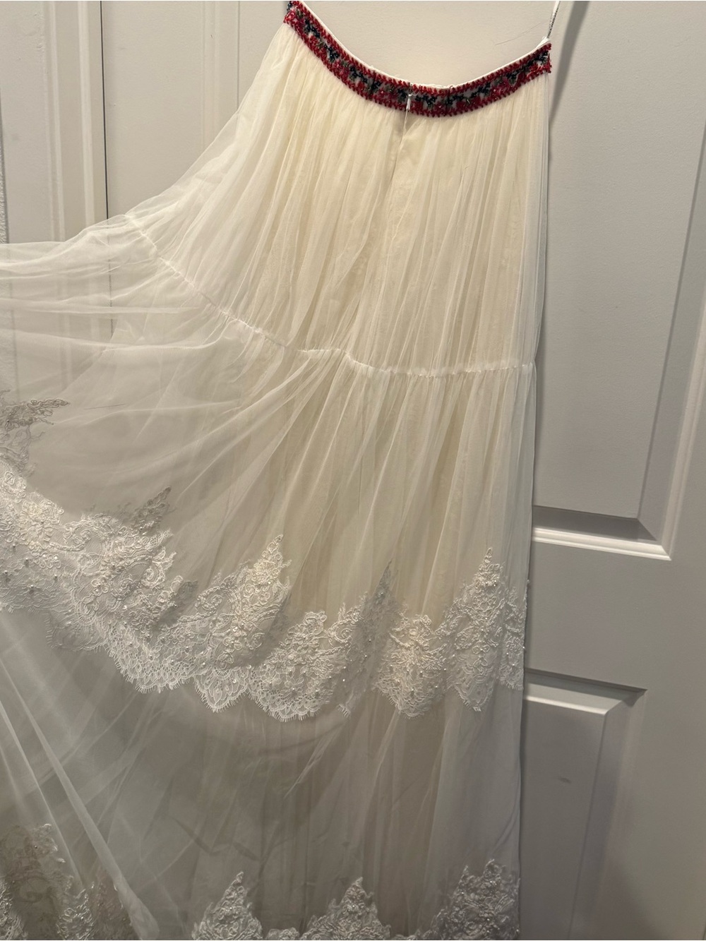 Sherri Hill White Embroidered Floral Maxi Skirt